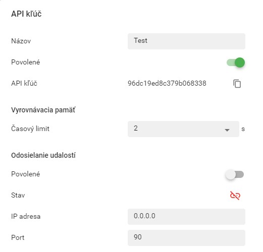 API detail settings